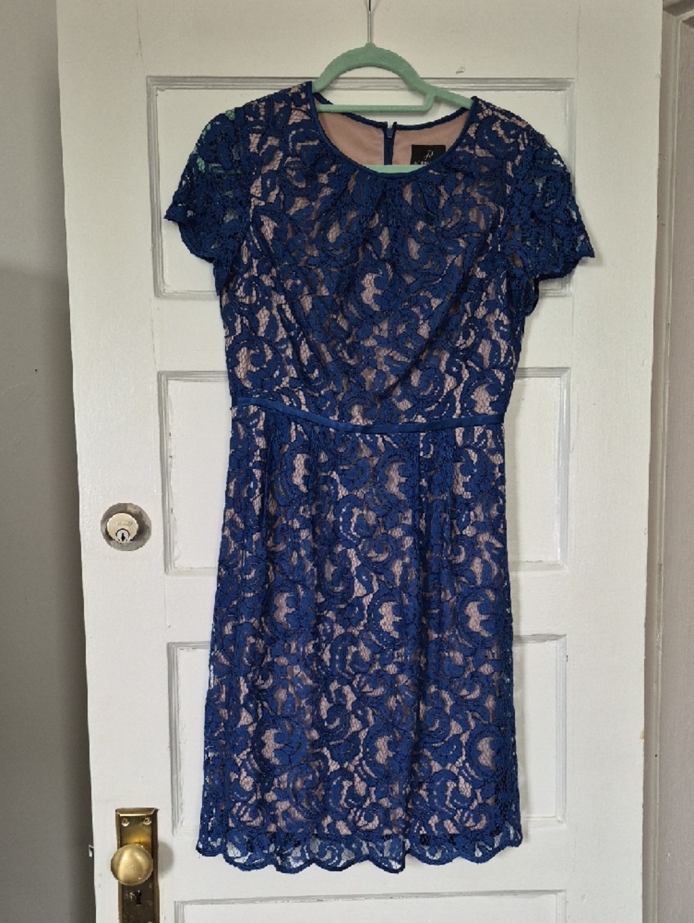 Blue Lace Overlay Silk Lined Midi Dress Wedding Guest 8